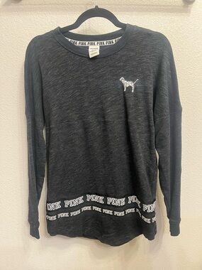 Victoria’s Secret PINK Gray Sequin Dog Crewneck Sweatshirt Size XS Sparkle Logo